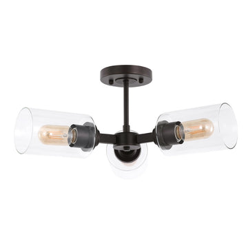 Jaymes 20" Farmhouse Industrial Iron Cylinder LED Semi Flush Mount - JONATHAN Y
